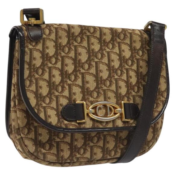 DIOR Trotter Canvas Shoulder Bag Brown Gold - Picture 1 of 16